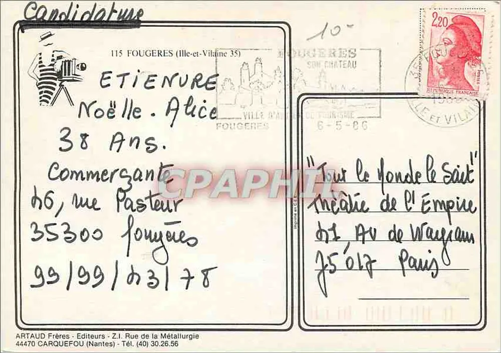 Fougeres — Ducado da Bretanha — Artaud Frères - Verso
