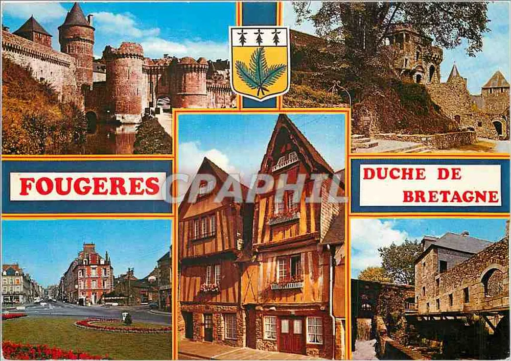 Fougeres — Castelo, casas com colunas de madeira, ducado da Bretanha — Artaud Frères - Frente