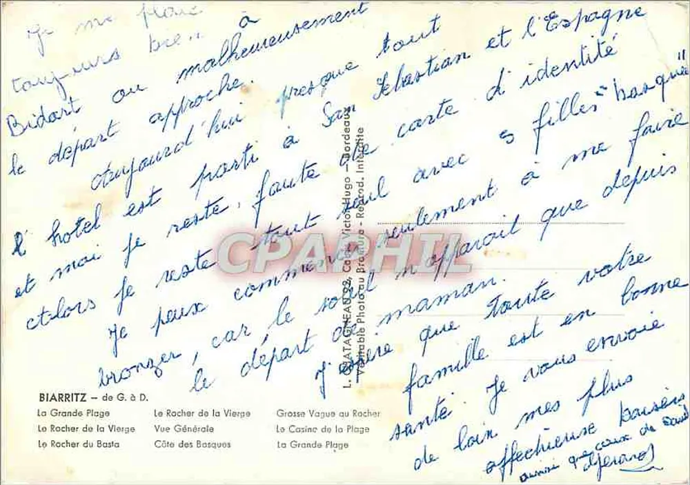 बियारिट्ज़ — पैनोरमा दृश्य — प्रकाशक: विची-फोटोडुओ, श्रृंखला संख्या 1 - पीछे