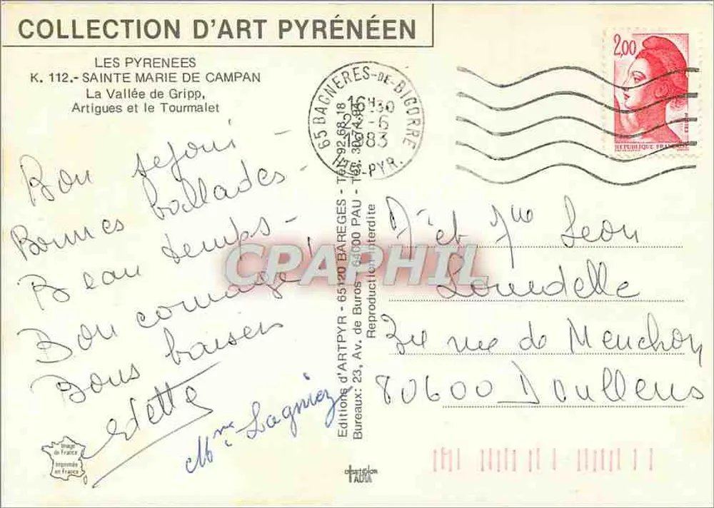 Die Schlucht Grimp - Sainte Marie de Campán — ARTPYR Editionen, Nr. K.112 - Rückseite