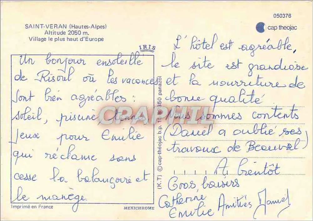 Saint-Veran (Hautes-Alpes) — Höchster Ort Europas — Verlag IRIS, Seriennummer 050376 - Rückseite