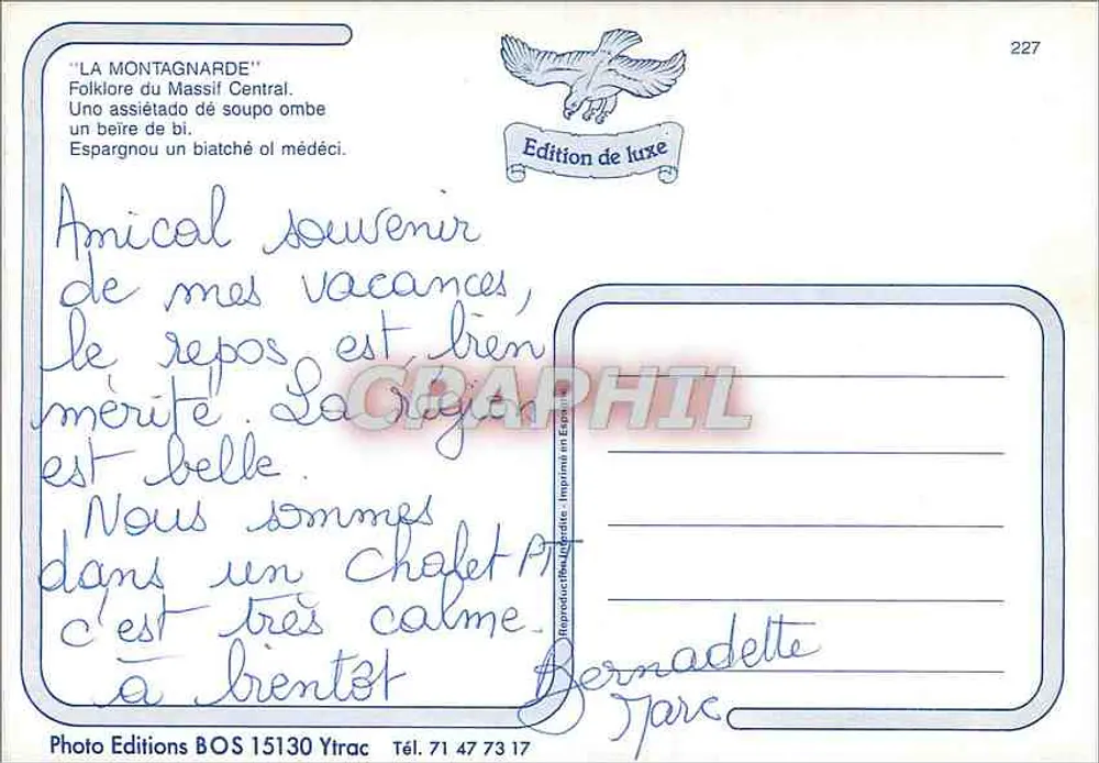 La Montagnarde — Folclore do Massif Central — Edição de luxo, n°227 - Verso