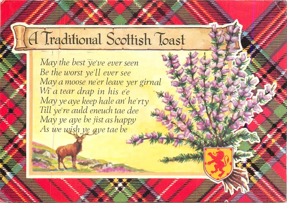 Um brinde tradicional escocês — texto de brinde escocês — A Dennis Postcard - Frente