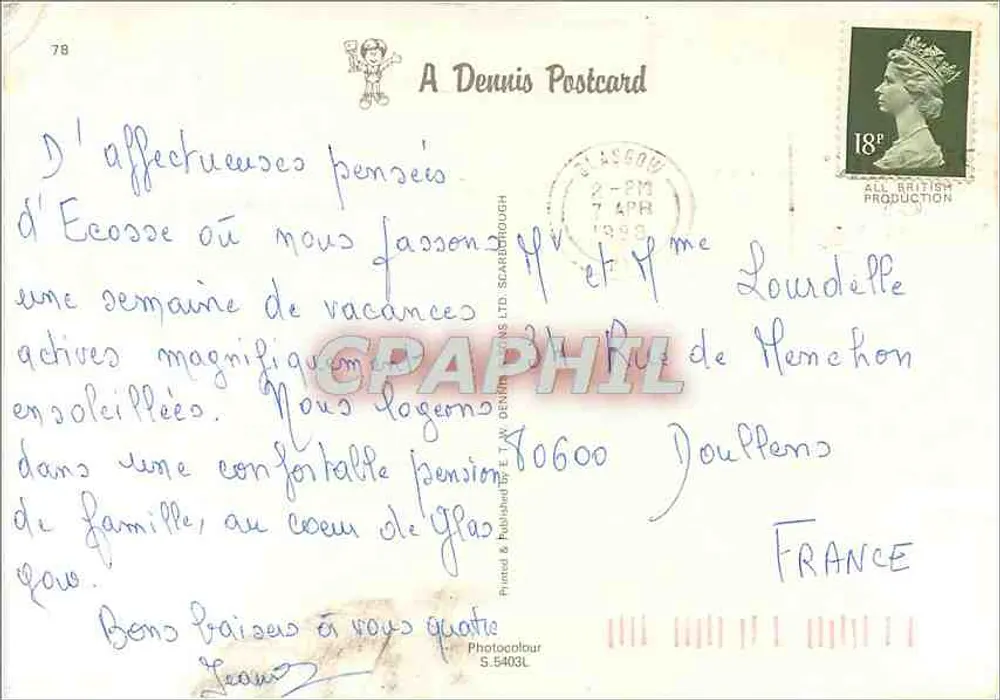 Um brinde tradicional escocês — texto de brinde escocês — A Dennis Postcard - Verso