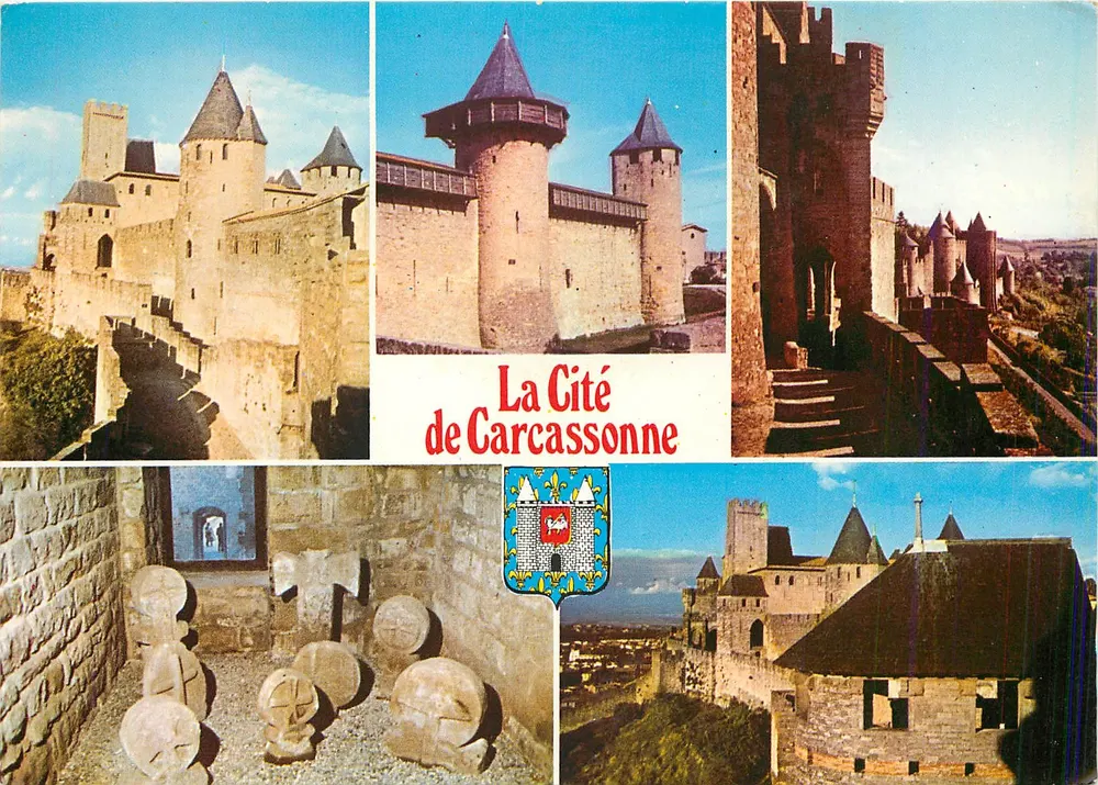 A Cidade de Carcassonne — vista panorâmica e detalhes arquitetônicos — Imprimerie Combier, n° 3.CP.83.5483 - Frente