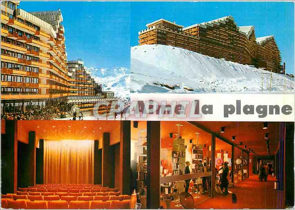 La Plagne — vista das estações e do cinema — editor Graphphil, n°7116 - Frente