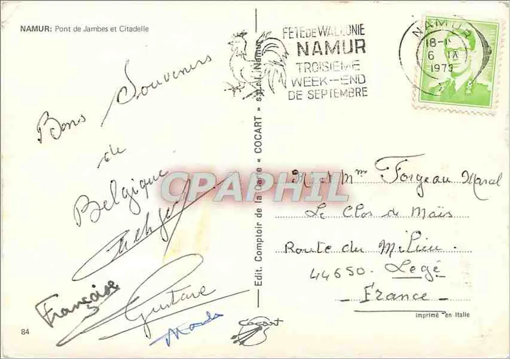 Namur - Ponte de Jambes e Cidadela — editor Cocart, n°84 - Verso