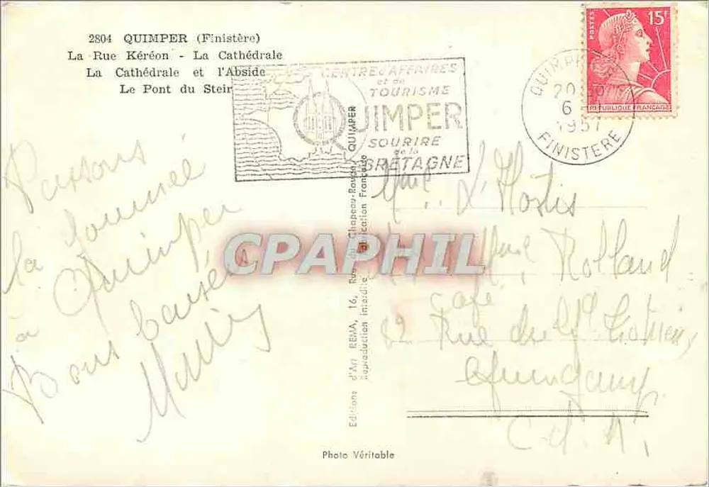 Quimper — Lembrança da Cornualha — Éditions d'Art Rima - Verso
