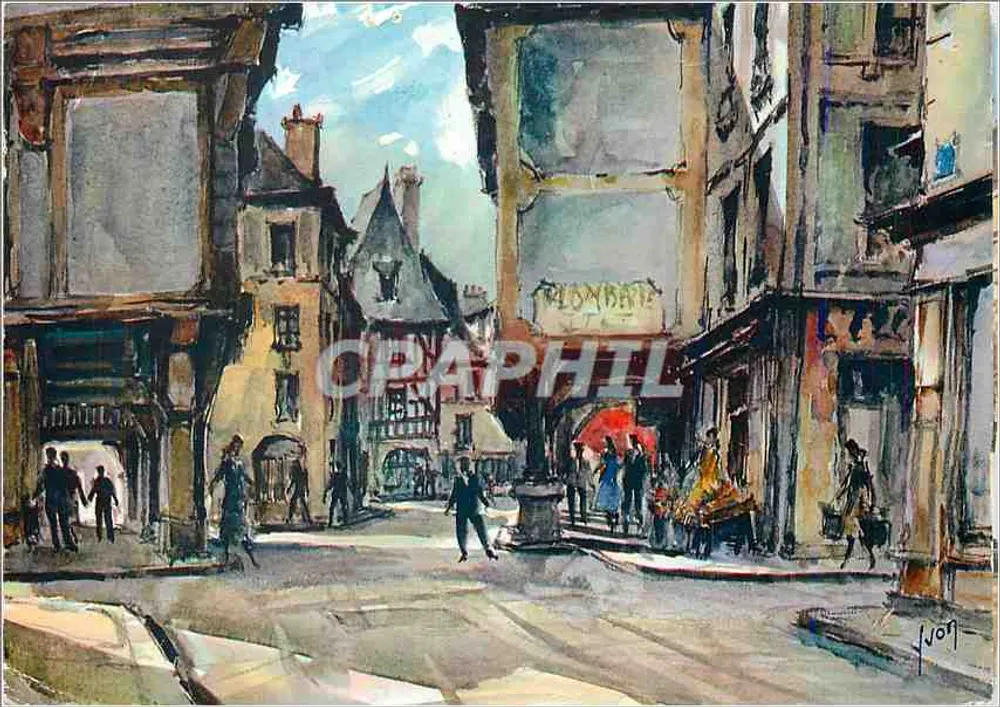 Dinan (Côtes-du-Nord) - A Praça — gravura de J. Vion - Frente