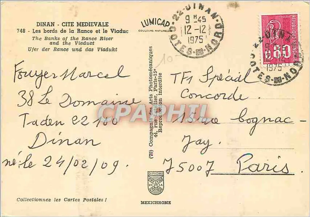 Die Ufer der Rance und der Viaduc — Dinan — Verlag IRIS, Nr. 748 - Rückseite