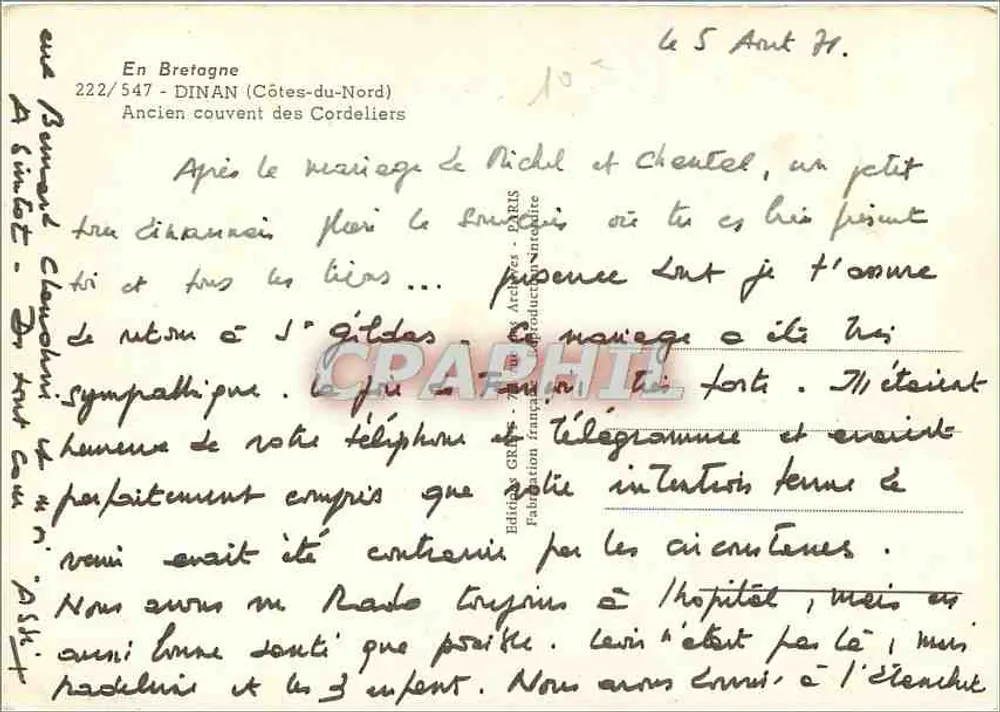 Dinan (Côtes-du-Nord) — ehemaliges Konvent der Cordeliers — Verlag Grégoire, Nr. 222/547 - Rückseite