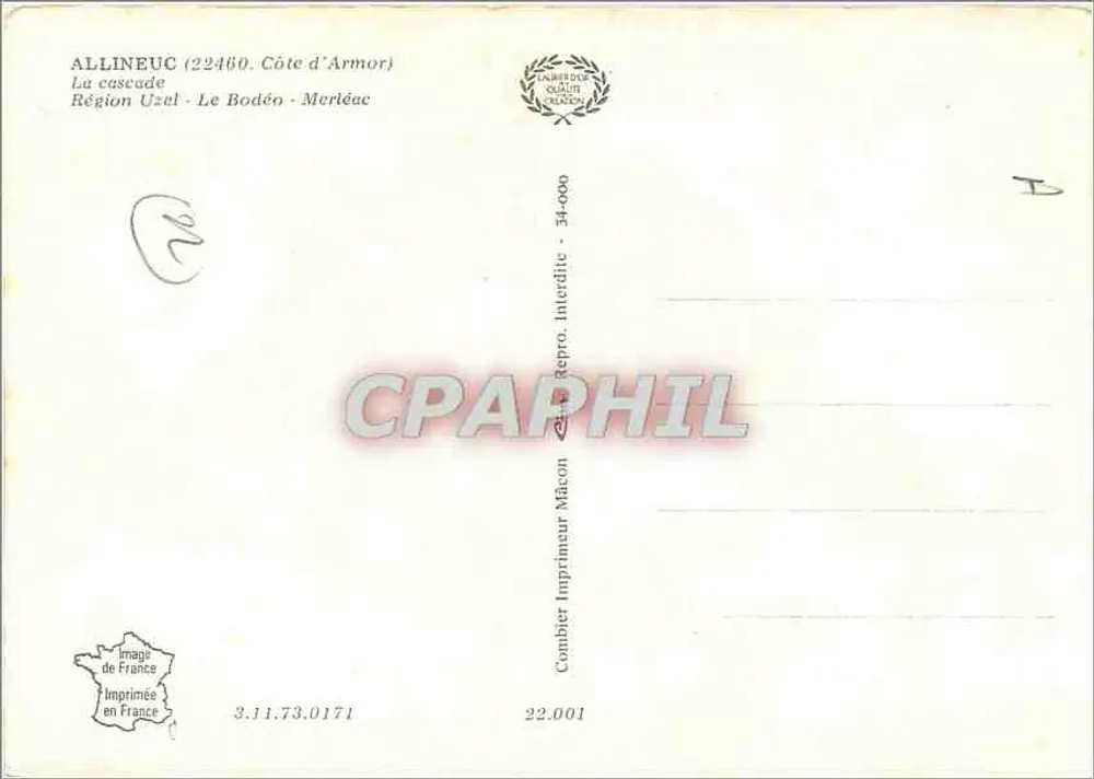 La cascude — Allineuc, Côte d'Armor — Imprimeur Combier - Verso