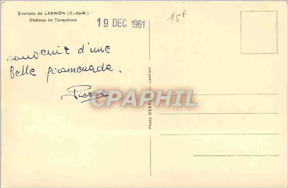Castello di Tonguéoc — Vicinanze di Lannion (C.-du-N.) — Foto DESRUES - Lannion - Verso