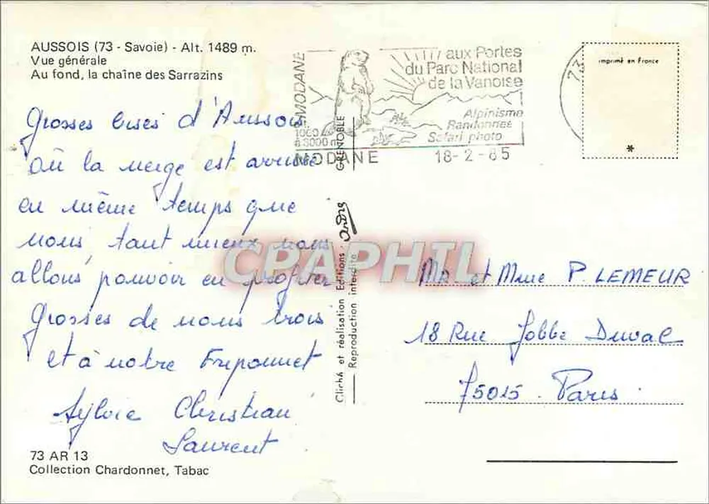 Bergkreuz — Ansicht von Aussòis (73) — Verlag Alpinisme Safari - Rückseite
