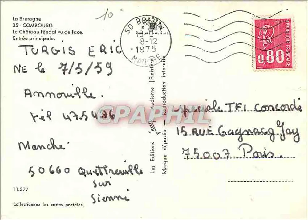 Festung Combourc — Haupteingang — Les Éditions Jean Audierne (n°11.377) - Rückseite