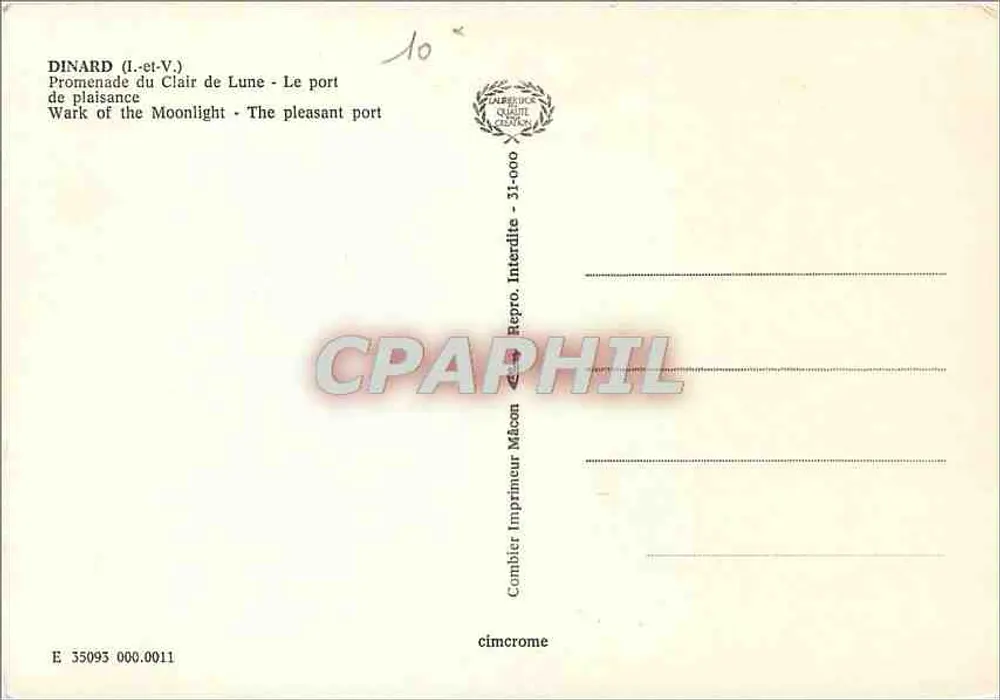 Dinard (Ille-et-Vilaine) — Spaziergang im Mondlicht — Der Freizeithafen — Verleger Combier - Rückseite