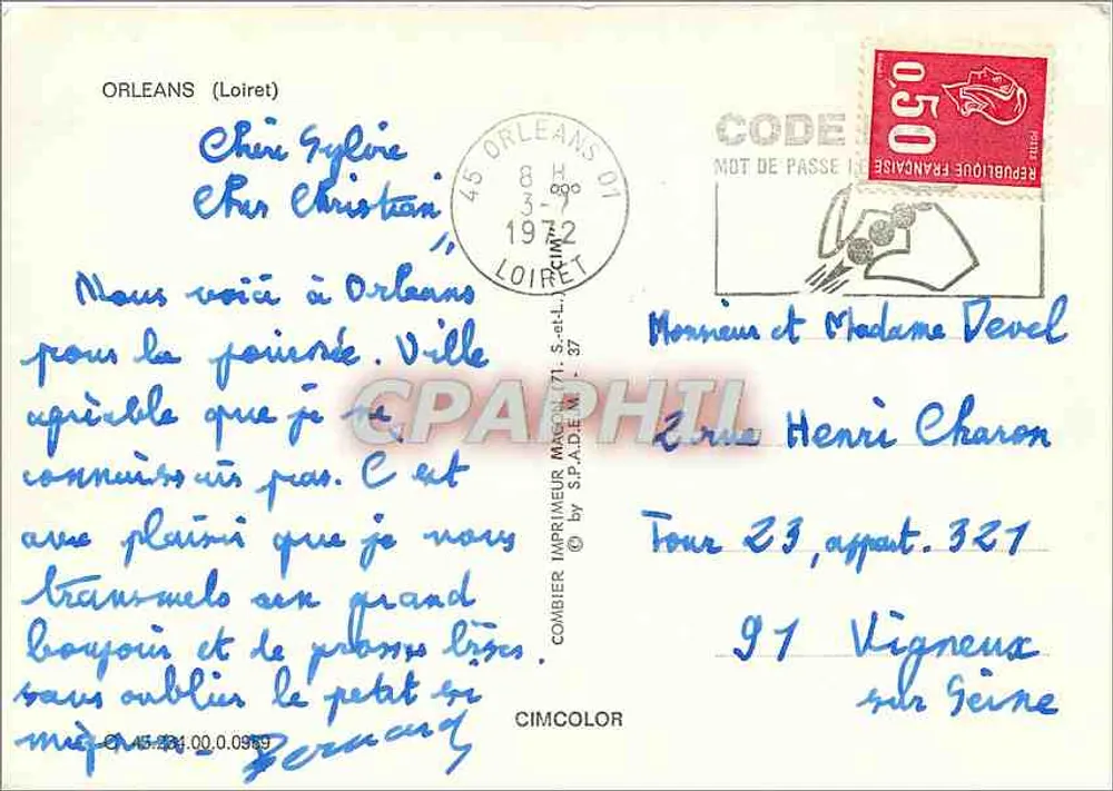 Orléans — vista panorâmica e monumentos — editor Cimcolor, n°45 Loiret - Verso
