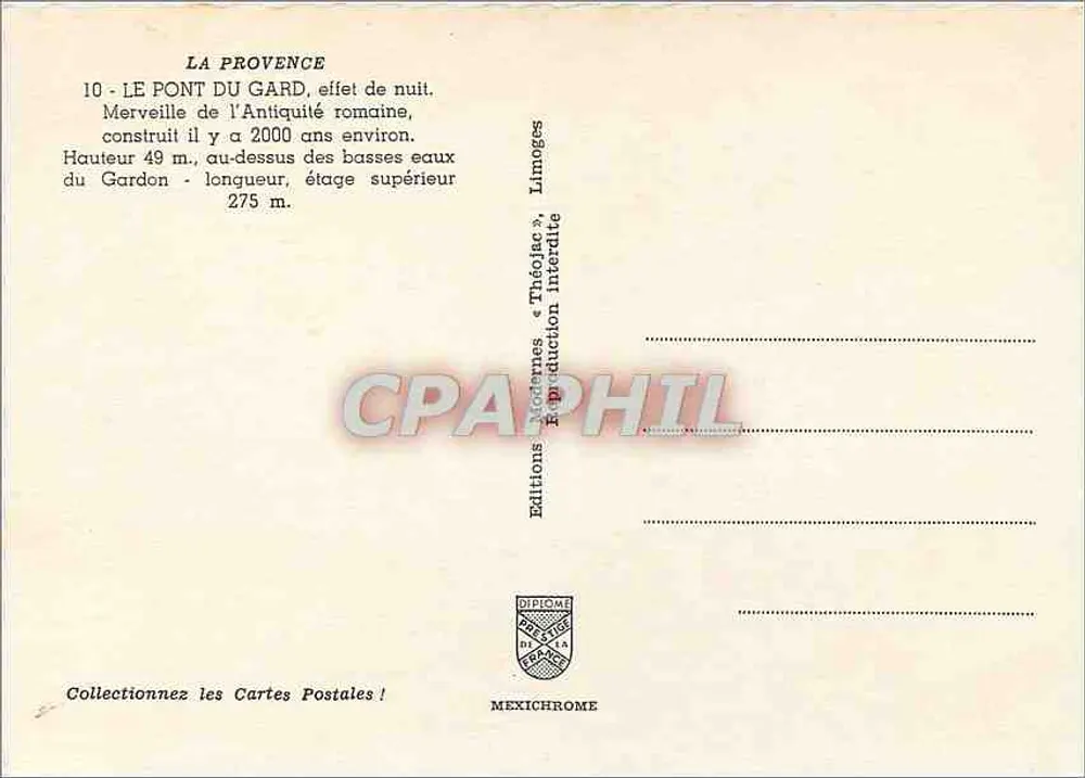 O Pont du Gard — efeito noturno — Éditions Modernes « Théojac » - Verso