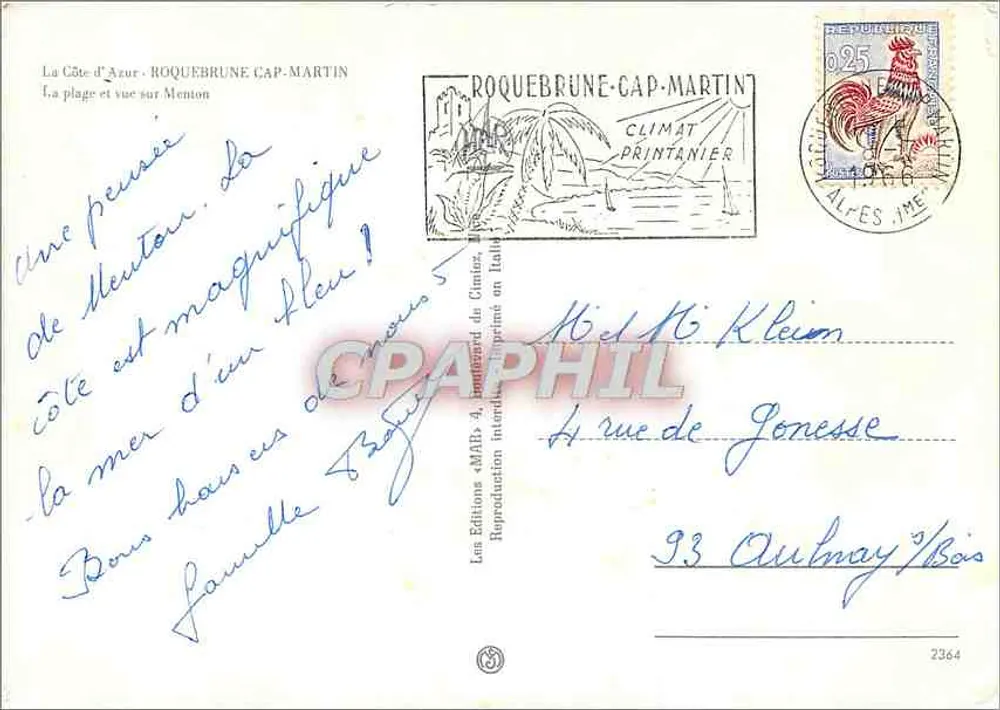 Roquebrune-Cap-Martin — Blick auf Menton — Les Éditions du Cantier - Rückseite