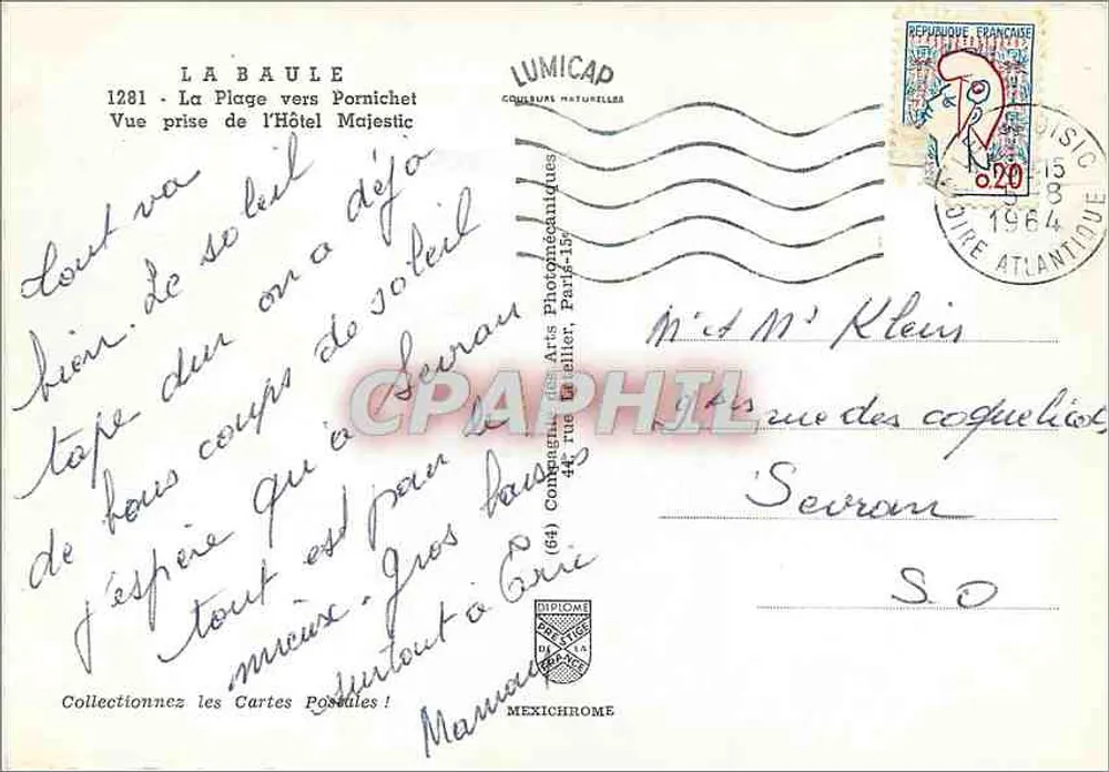 La Baule — Ansicht der Strandpromenade in Richtung Pornichet vom Hotel Majestic — Lumicap - Rückseite
