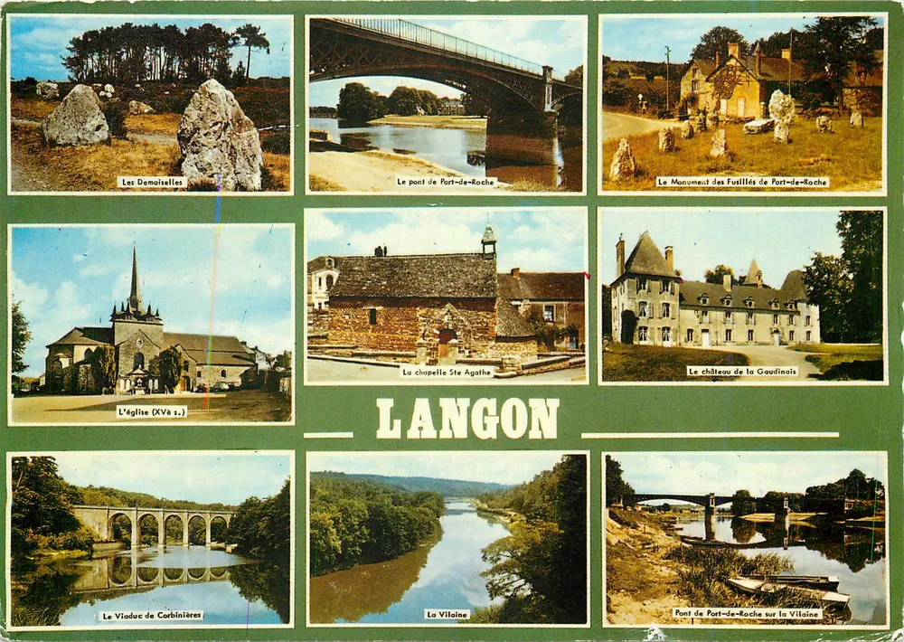 Langon (Ille-et-Vilaine) — vista panorâmica com 9 vignettes — Edições Pierre Artaud & Cie, Nantes - Frente