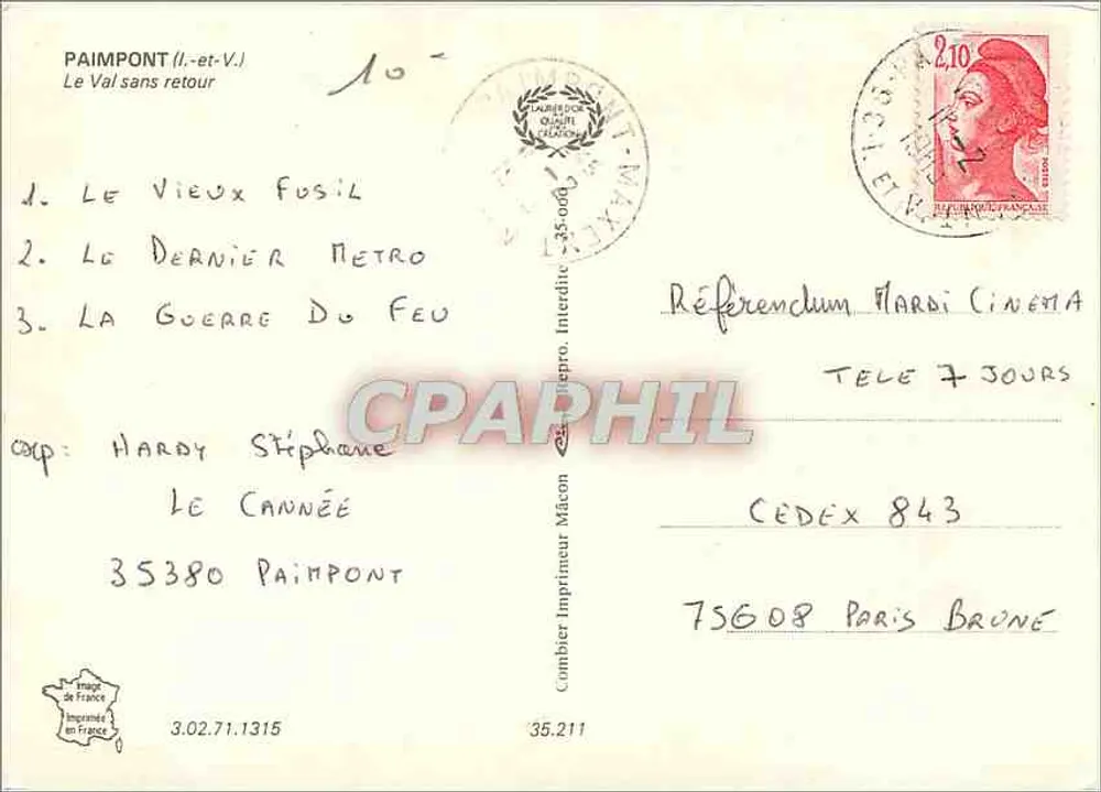 Paimpont (Ille-et-Vilaine) — O Vale sem Retorno — Impressor Combier - Verso