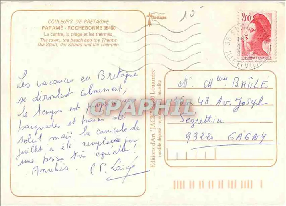 Paramé-Rochebonne — vista aérea e praias — Éditions d'Art Louanneec - Verso
