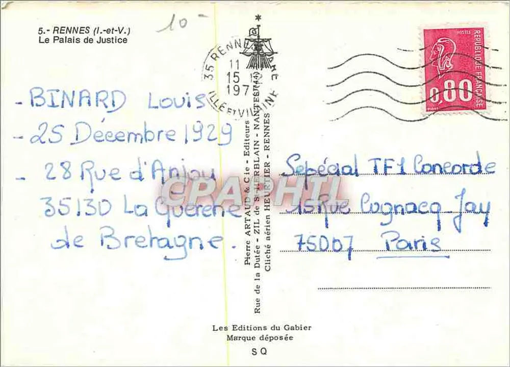Rennes — O Palácio de Justiça — Graphphil - Verso