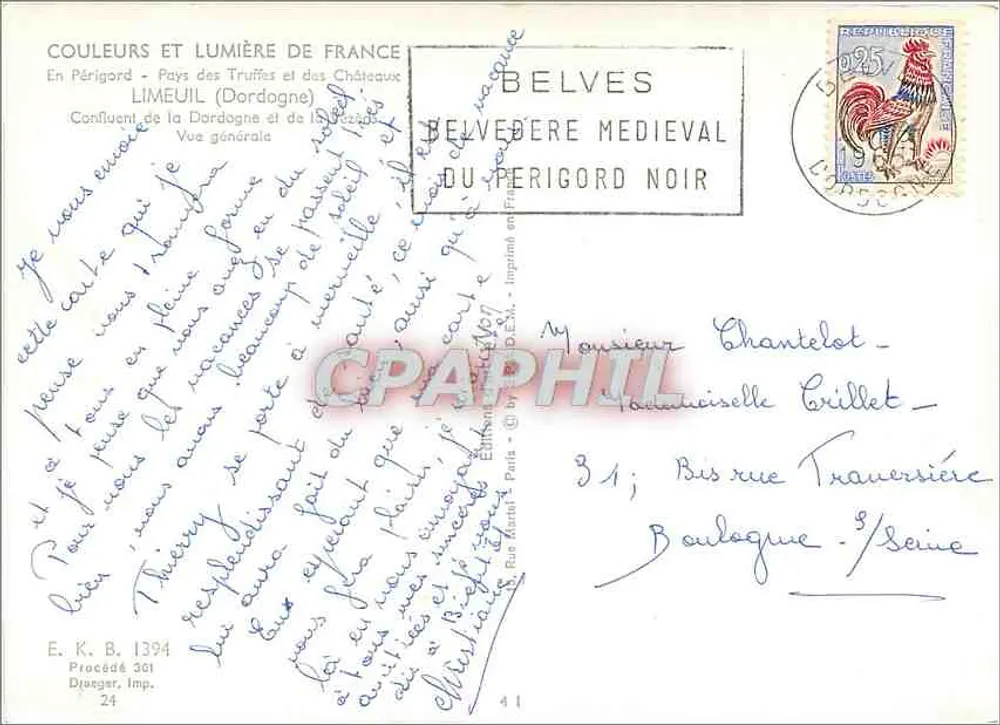 Belvèdere medieval — Conflito da Dordogne e do Tarn — Editor E. K. B. 1394 - Verso