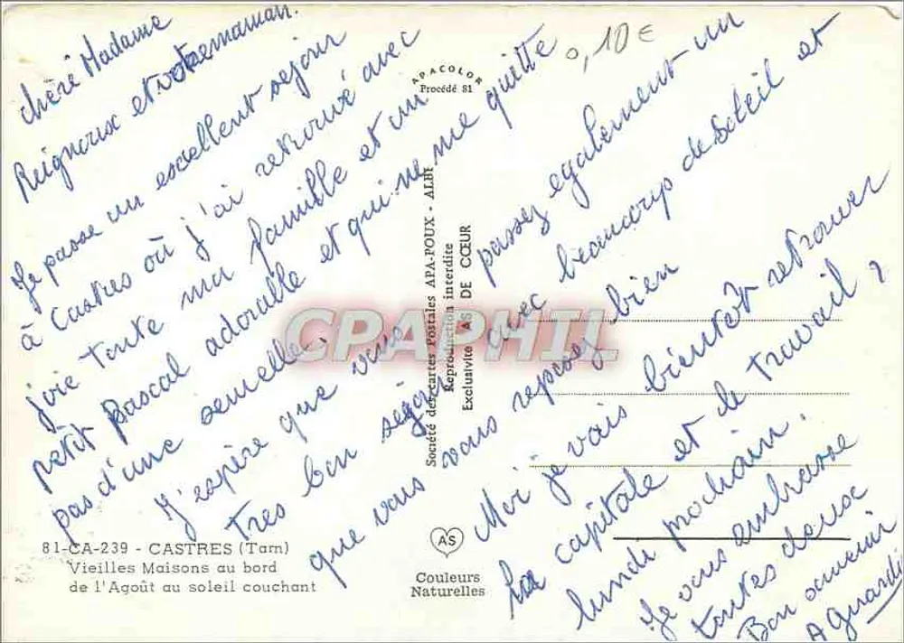 Castres (Tarn) — alte Häuser am Agoût — Société des Cartes Postales APA-POUX - AUBI - Rückseite