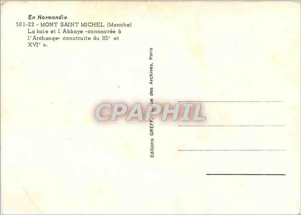 Mont Saint-Michel — Abtei geweiht im 11. und 16. Jahrhundert — Éditions GREFF - Rückseite