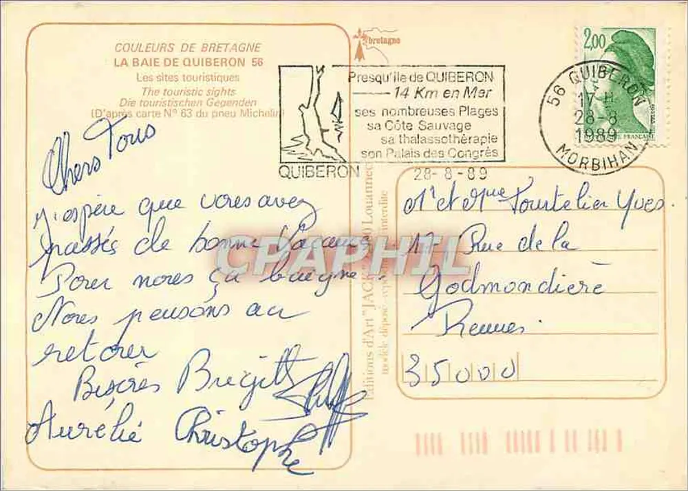 Baía de Quiberon — vista panorâmica — Edições d'Art Jack, n° 63 - Verso