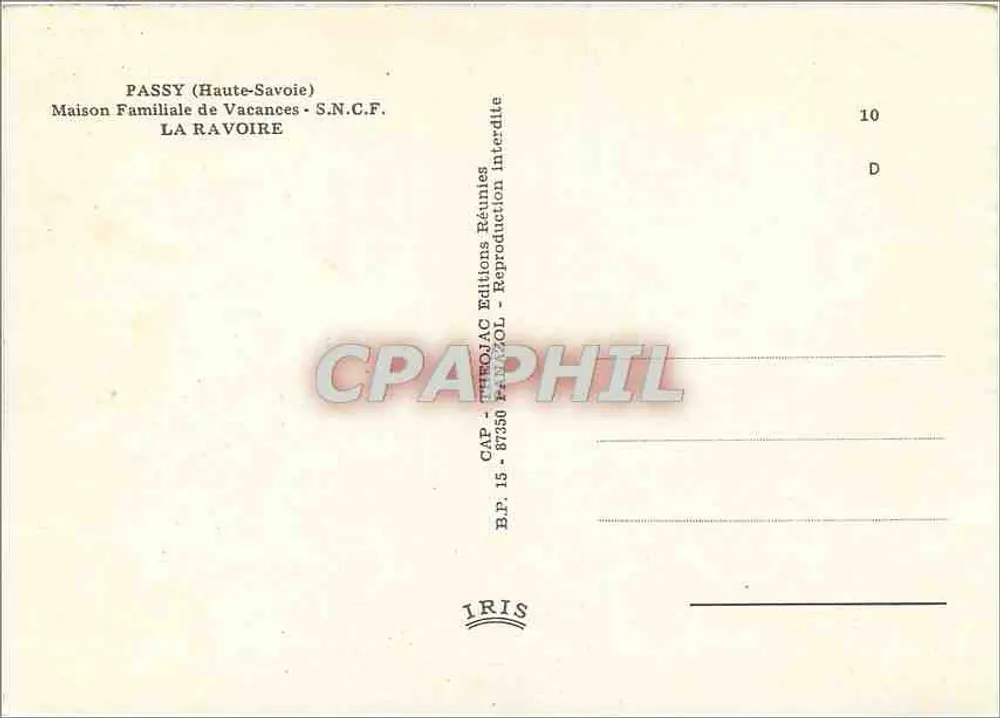 Passy (Haute-Savoie) — Familienferienhaus S.N.C.F. — Verlag IRIS, Seriennummer 10 D - Rückseite