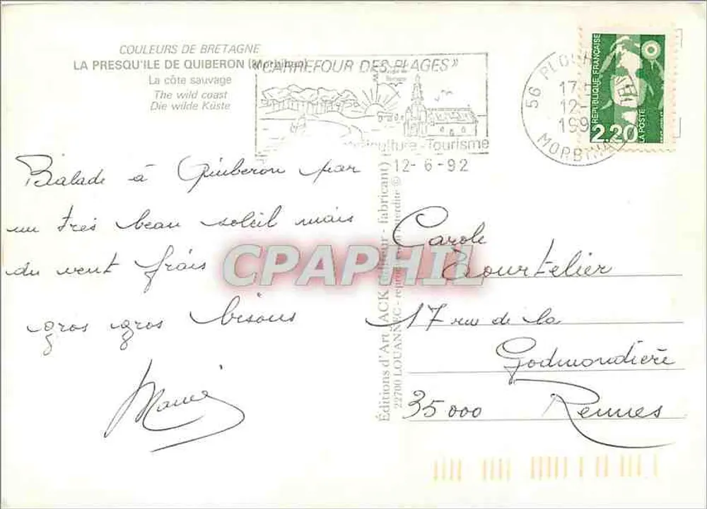 A Costa Selvagem de Quiberon — Edições d'Art ACK, n° 35 000 - Verso