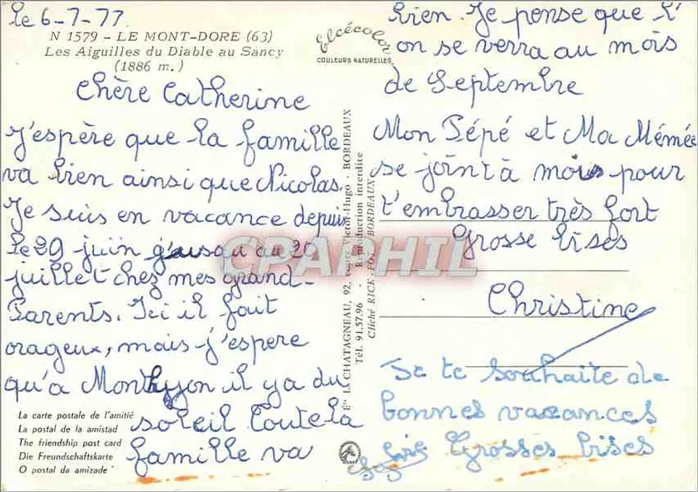 As Agulhas do Diabo no Sancy — O Mont-Dore (63) — Editor Elcée, n° 1579 - Verso