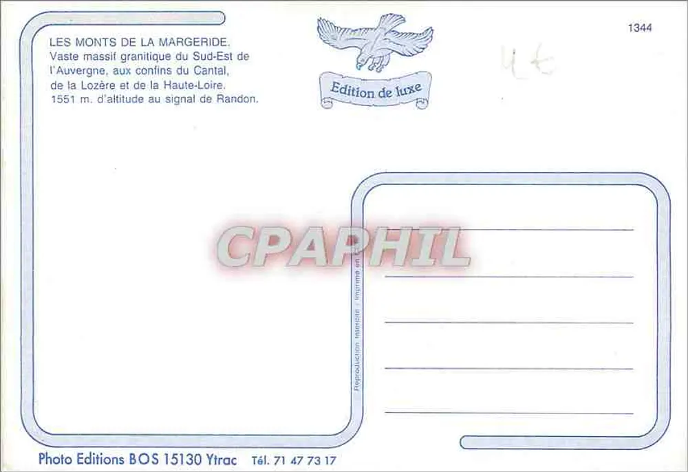 La Margeride — Montes da Margeride — Edição de luxo, n° 1344 - Verso