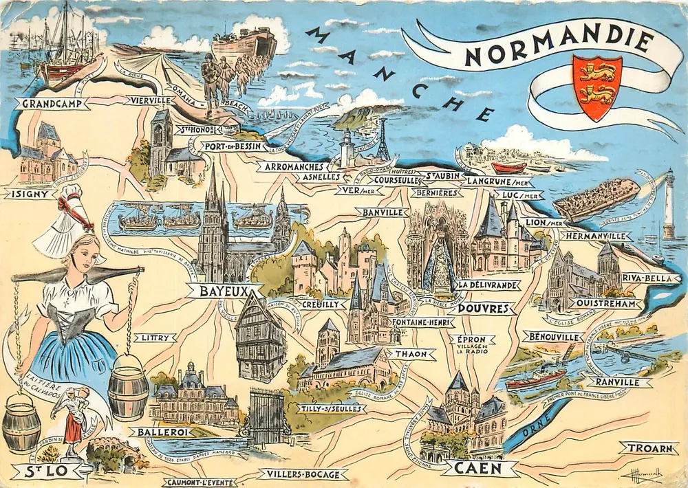 Normandia — Carta postal ilustrada — Edições Gaby - Frente
