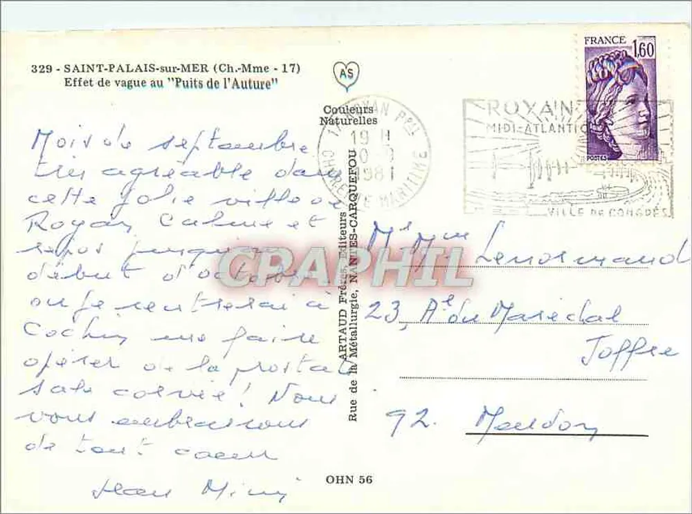 Saint-Palais-sur-Mer — Effekt einer Welle am "Puits de l'Auture" — Artaud prédateurs éditeurs - Rückseite