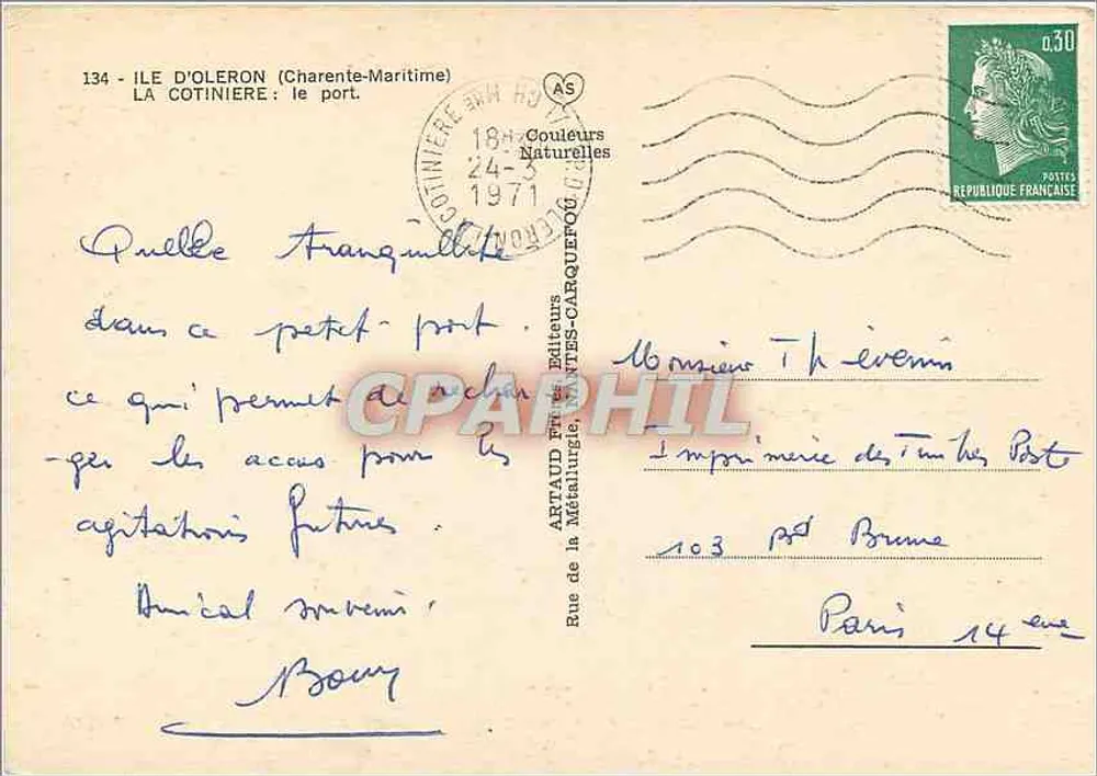La Cotinière — O porto — Artaud Éditeurs, n°134 - Verso