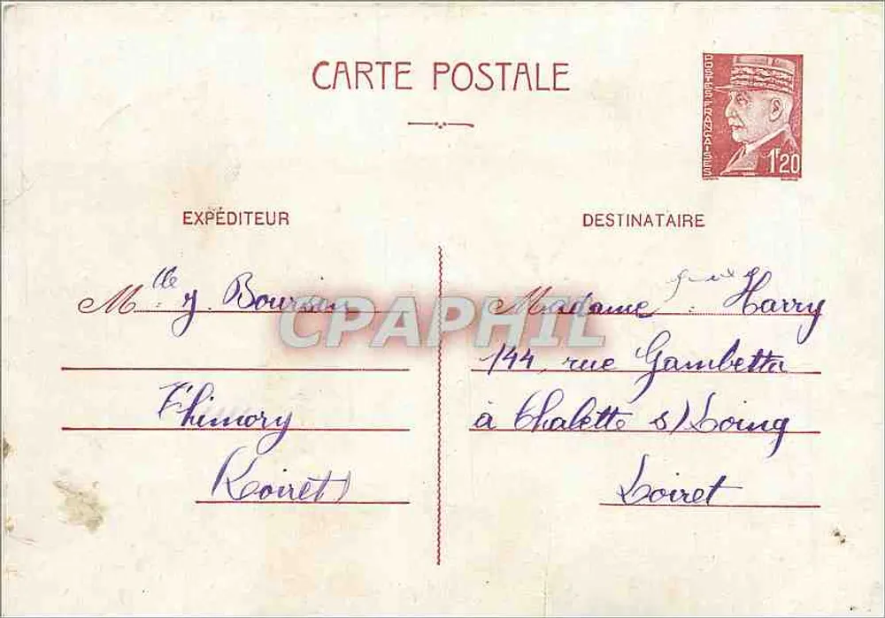 Place de la République — Paris — Carta postal com selo 1fr20 - Frente