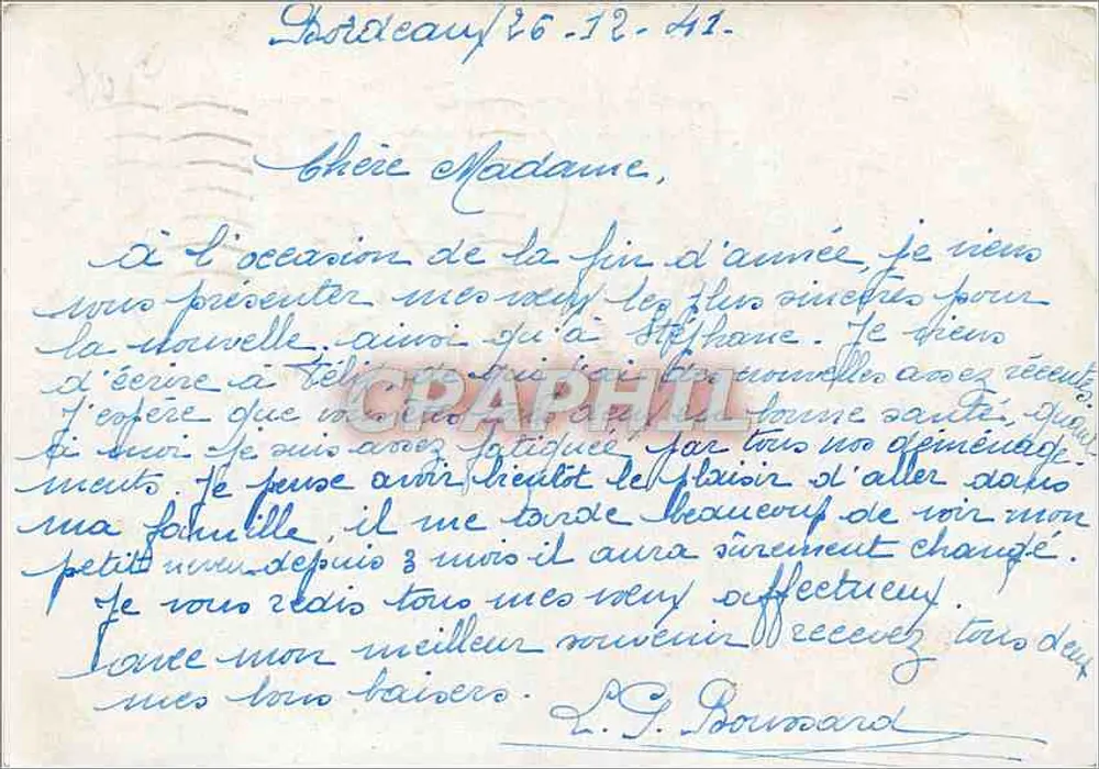 Bordeaux — Ende 1941 — Ansichtskarte aus Bordeaux (Gironde) - Rückseite