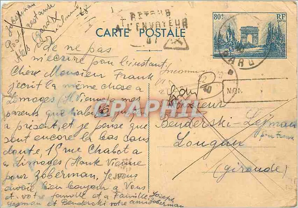 Der Arc de Triomphe — Paris — französische Karteikarte n° 80 - Vorderseite