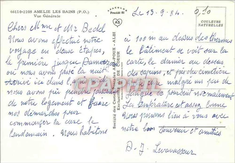 Amélie-les-Bains — Vista Geral — Sociedade das Cartas Postais A. POUX - ALEI - Verso