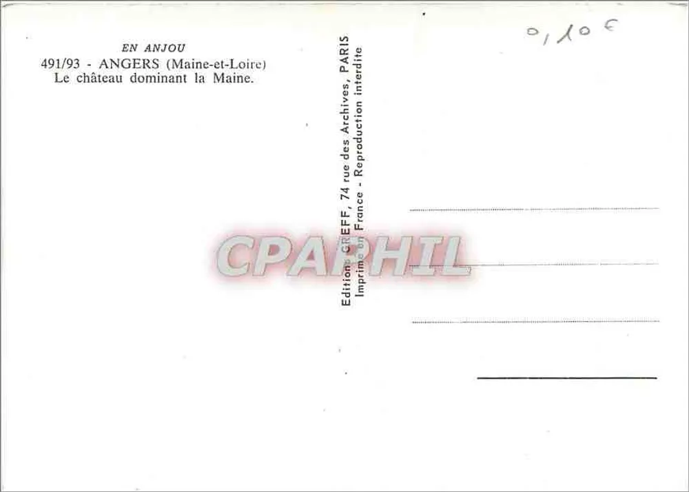 Angers — Ansicht des Schlosses über der Maine — Edition Greff - Rückseite