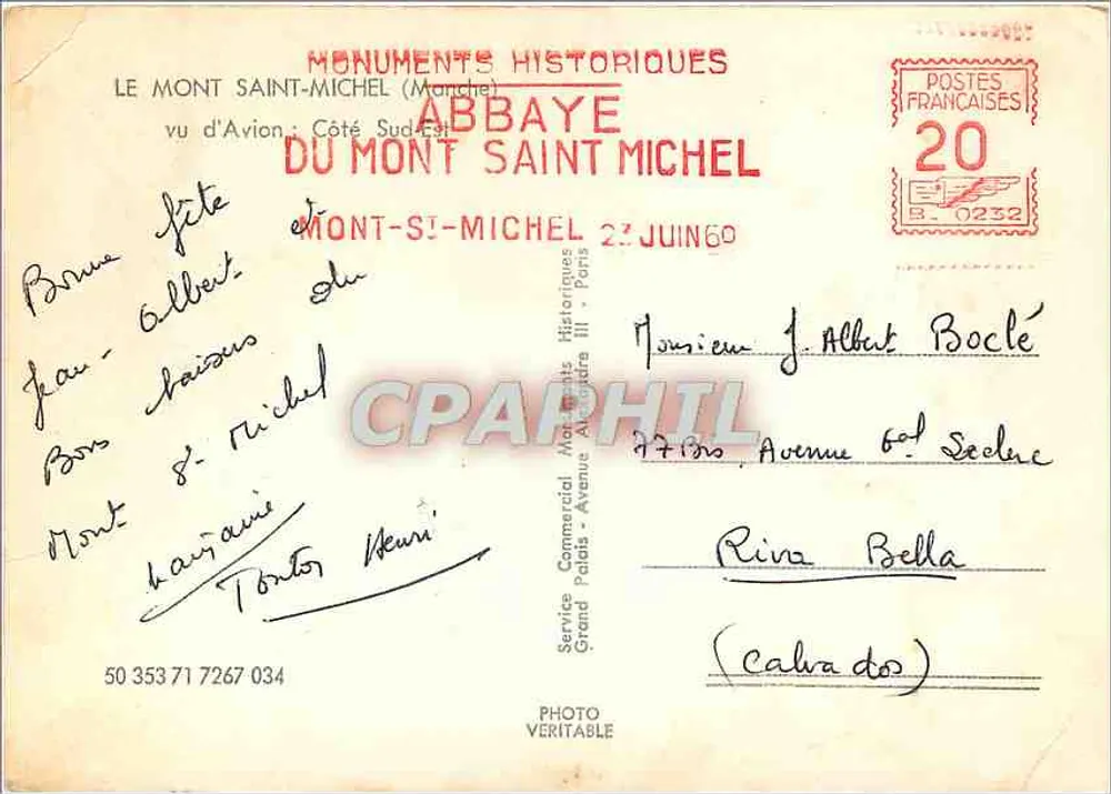 Mont Saint-Michel — Luftbild von der Südostseite — Service Commercial Monuments Historiques - Rückseite