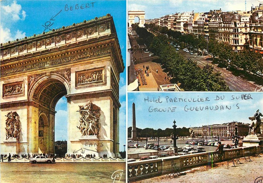 Arc de Triomphe — Avenue des Champs-Élysées — Place de la Concorde — Éditeur GUY, n°172 - Recto