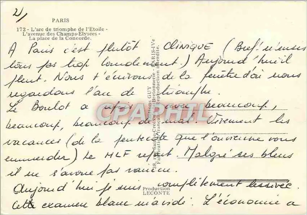 Arc de Triomphe — Avenue des Champs-Élysées — Place de la Concorde — Éditeur GUY, n°172 - Verso