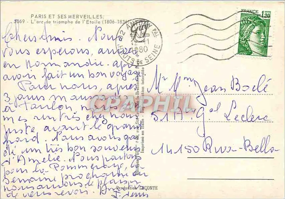 Arco do Triunfo — Paris — editor Impr. de la Presse à Paris, n° 5069 - Verso