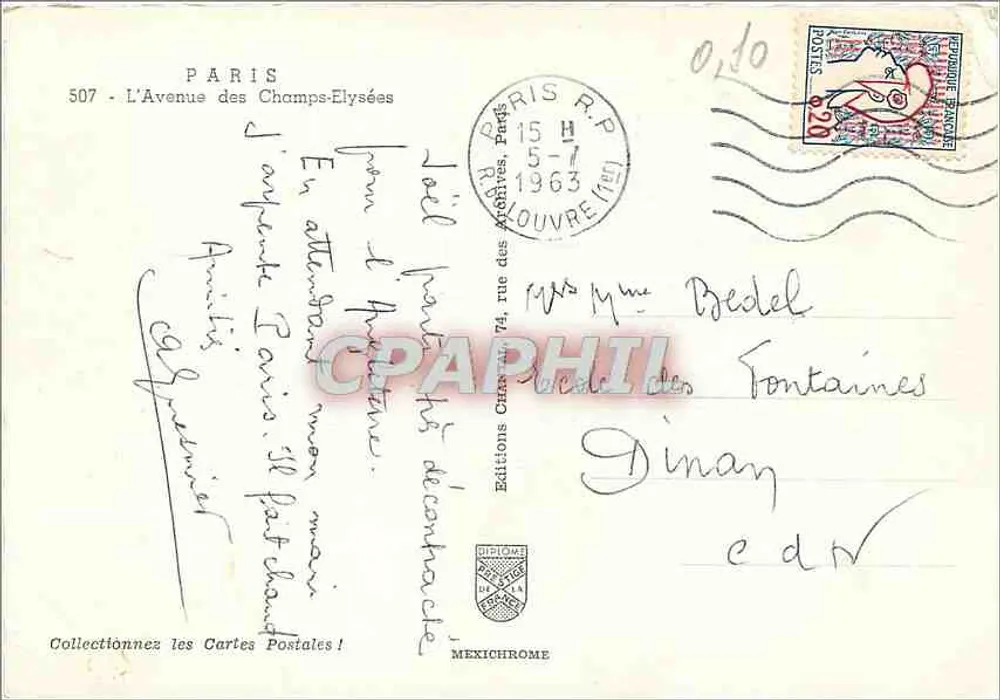 Paris - Avenida dos Campos Elísios — vista aérea — Éditions Mexichrome, n°507 - Verso