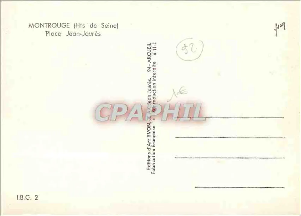 Montrouge (Hts de Seine) — Place Jean-Jaurès — Éditions d'Art Yvon - Rückseite